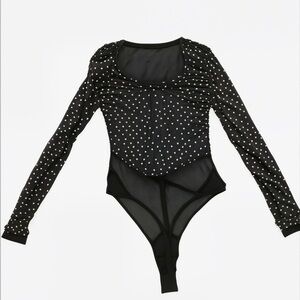 Deep v Black long sleeve pearl body suit